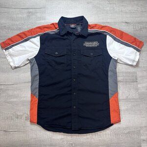 Harley Davidson Shirt Mens Large Performance Button Up Embroidered Flames Vented